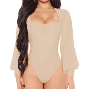 NEW Square Neck Long Sleeve Lantern Sleeve Bodysuit S